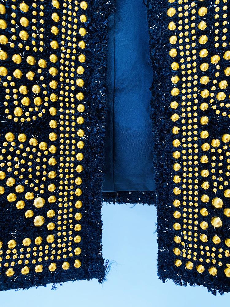 Emilia Black Tweed Jacket with Metal Studs - ALLARA