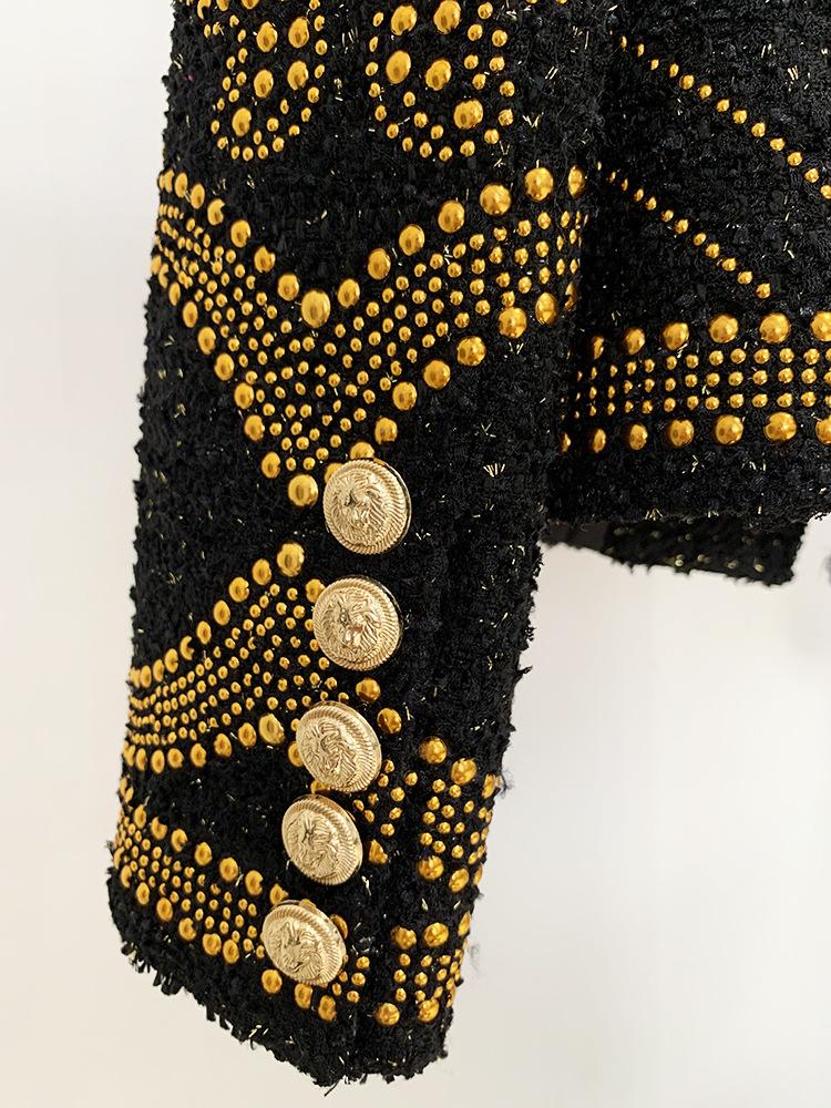 Emilia Black Tweed Jacket with Metal Studs - ALLARA