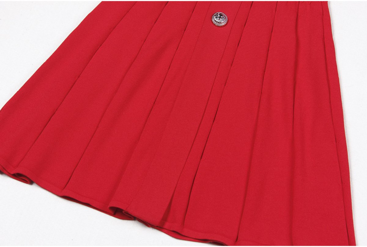 Emmeline Red Lapel Collar A Line Knit Dress - ALLARA