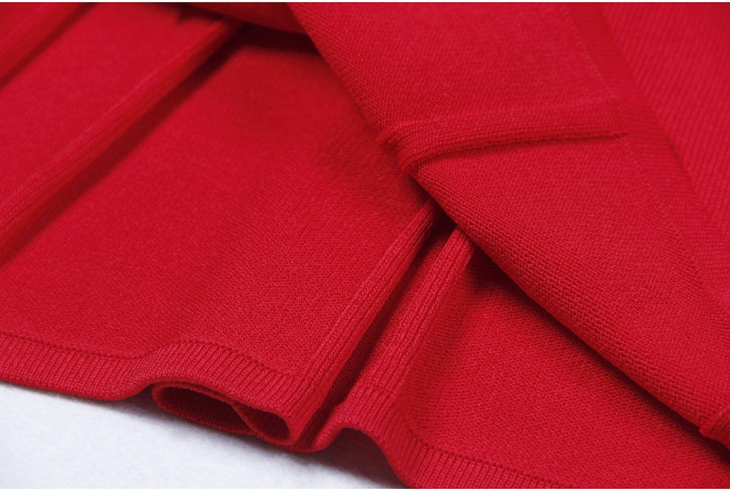 Emmeline Red Lapel Collar A Line Knit Dress - ALLARA