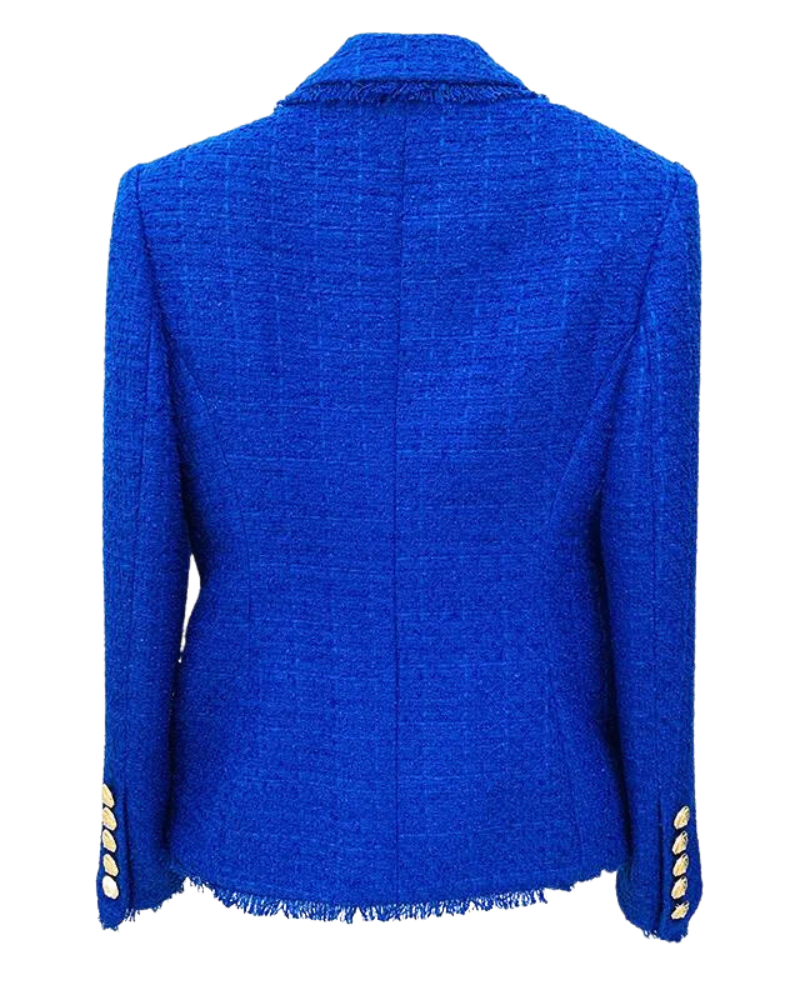 Erica Royal Blue Tweed Double Breasted Blazer - ALLARA