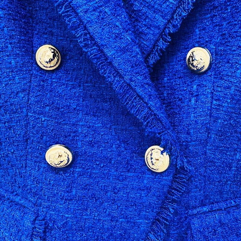 Erica Royal Blue Tweed Double Breasted Blazer - ALLARA
