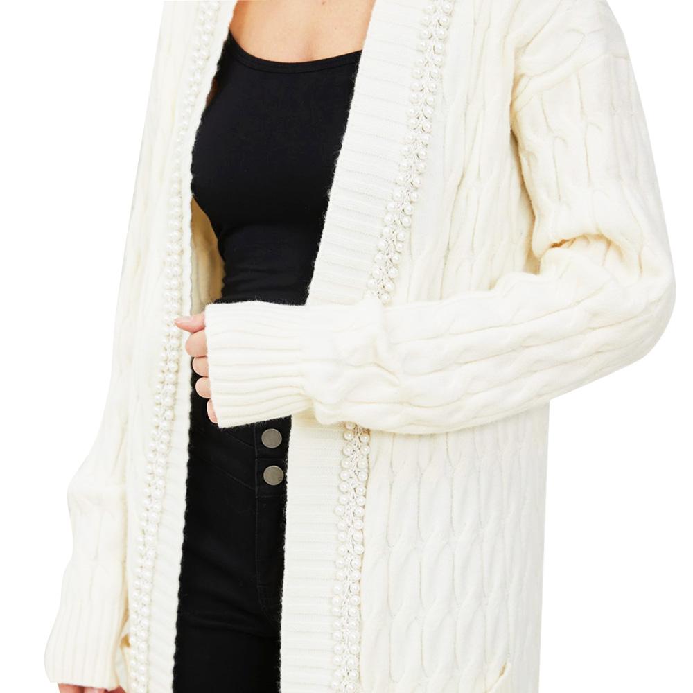 Evangeline Pearl Trimmed Knit Maxi Cardigan - ALLARA