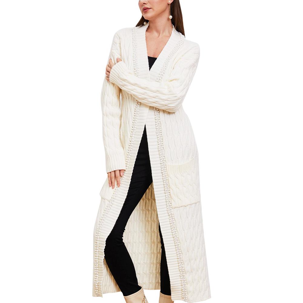 Evangeline Pearl Trimmed Knit Maxi Cardigan - ALLARA