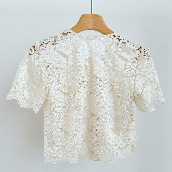 Everly Pearl Embellished Short Sleeve Lace Top - ALLARA