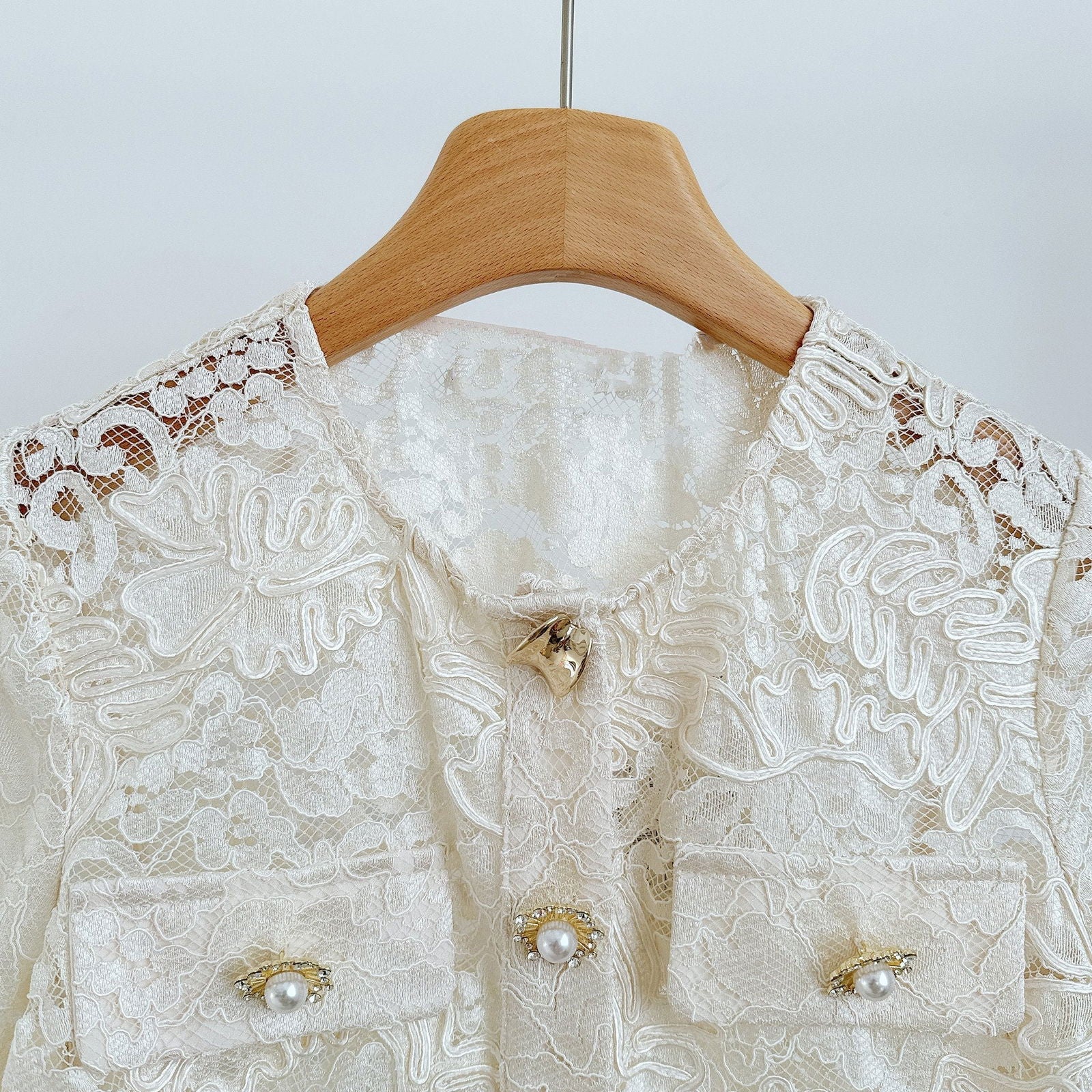 Everly Pearl Embellished Short Sleeve Lace Top - ALLARA