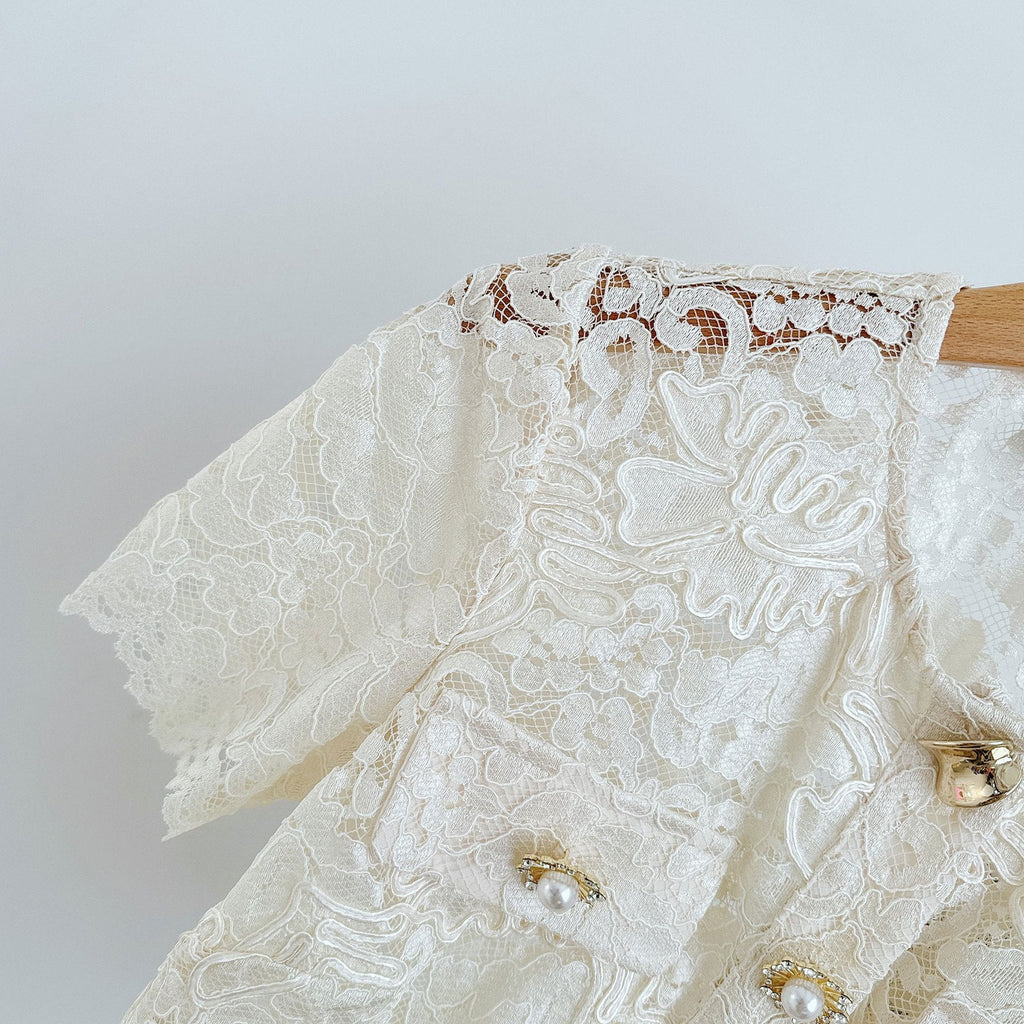 Everly Pearl Embellished Short Sleeve Lace Top - ALLARA