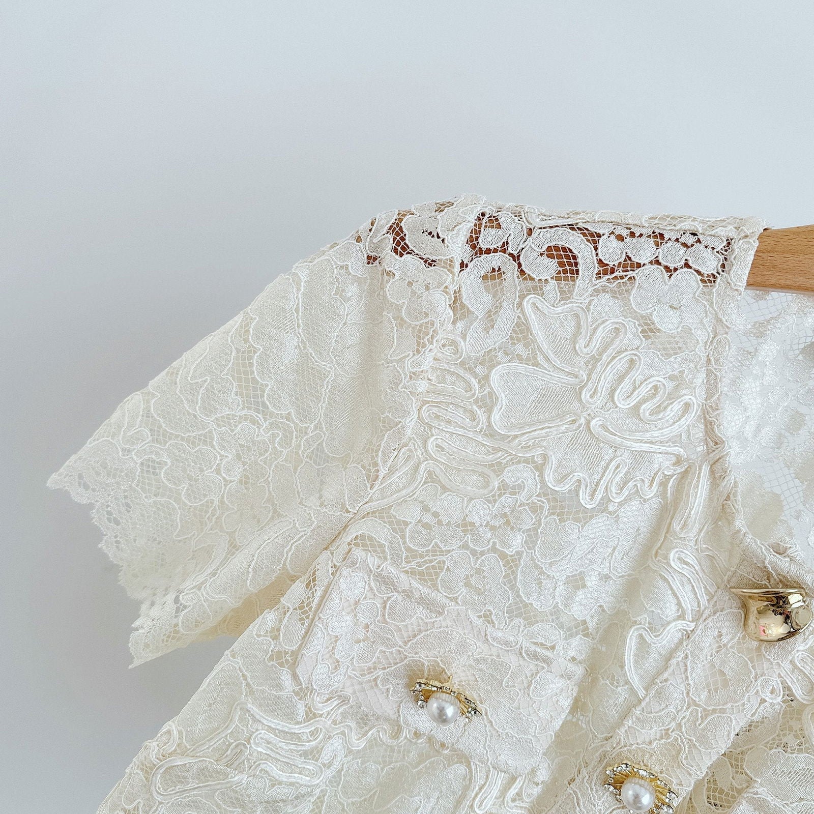 Everly Pearl Embellished Short Sleeve Lace Top - ALLARA