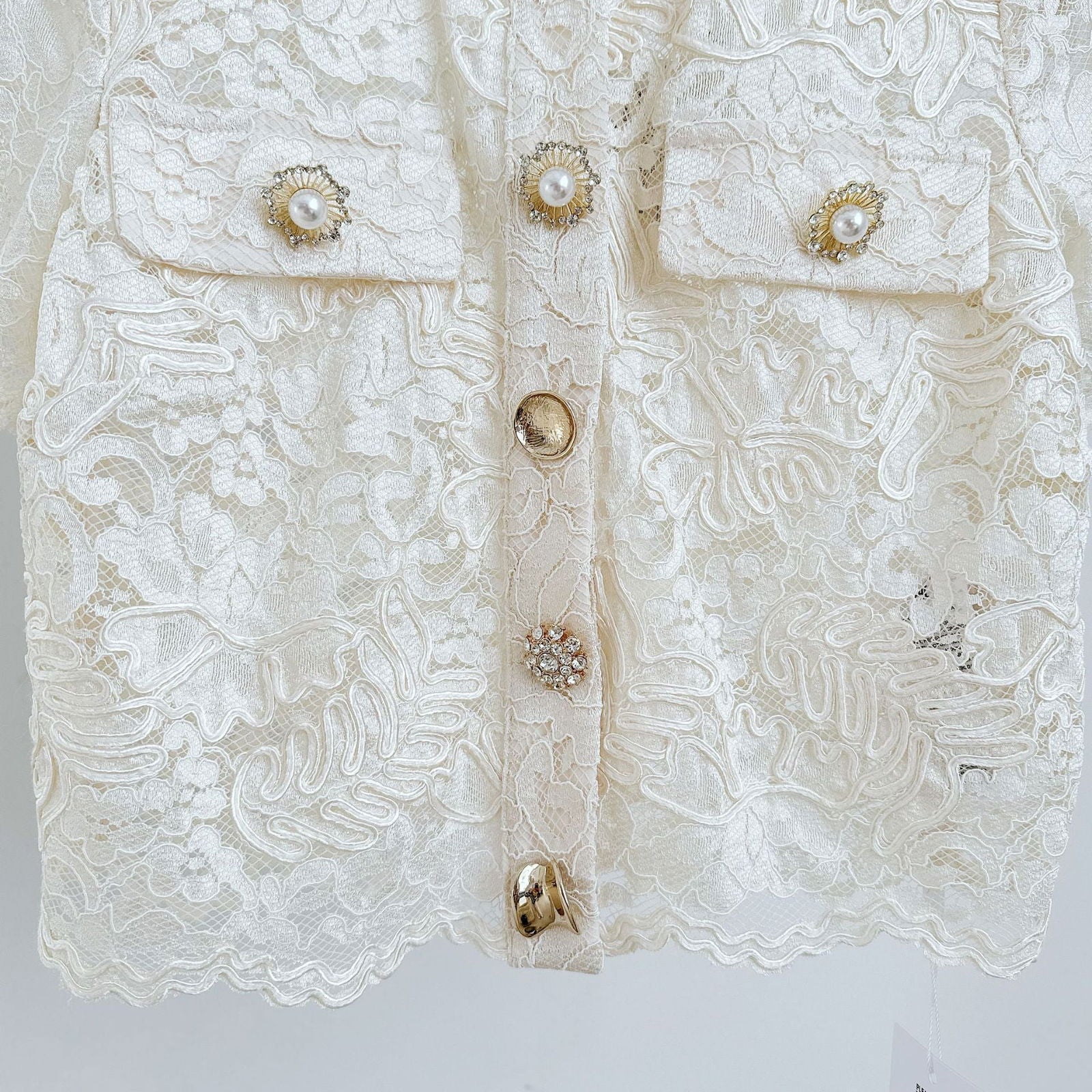 Everly Pearl Embellished Short Sleeve Lace Top - ALLARA