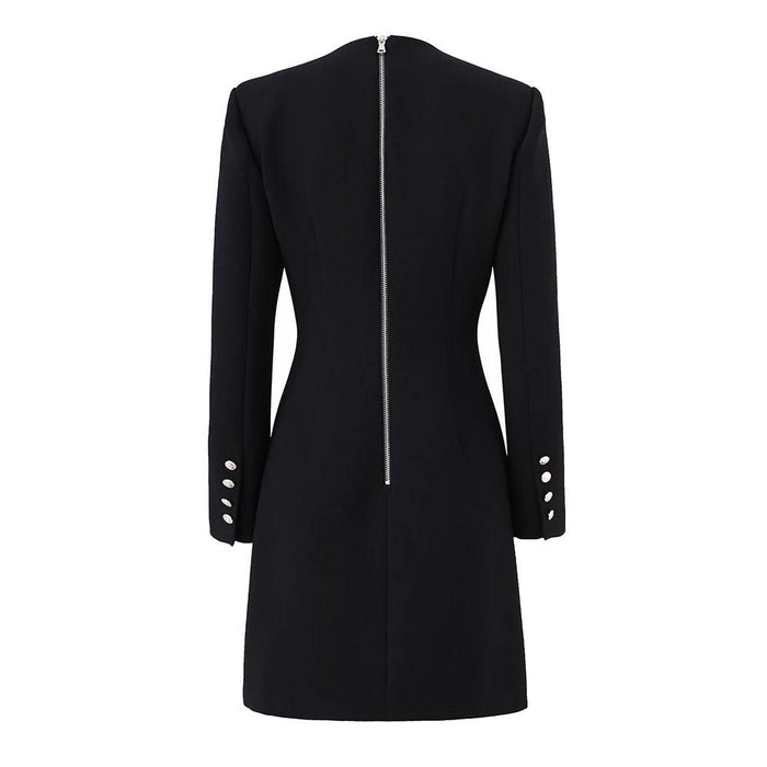 Farah Black Crystal V-Neck Blazer Dress - ALLARA