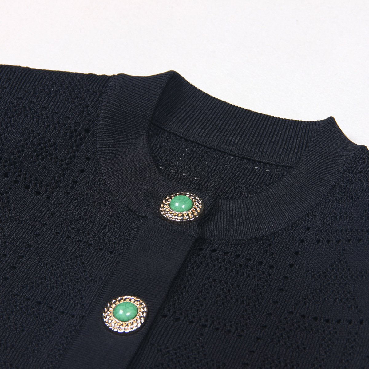 Fiorella Black Gem Button Cropped Knit Cardigan - ALLARA