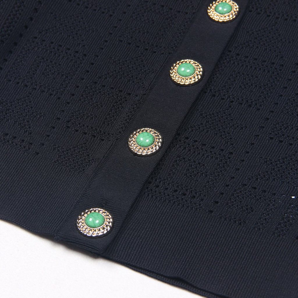 Fiorella Black Gem Button Cropped Knit Cardigan - ALLARA