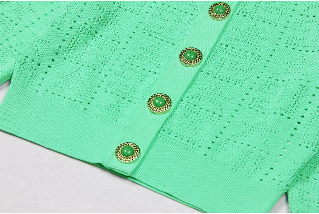 Fiorella Green Gem Button Cropped Knit Cardigan - ALLARA