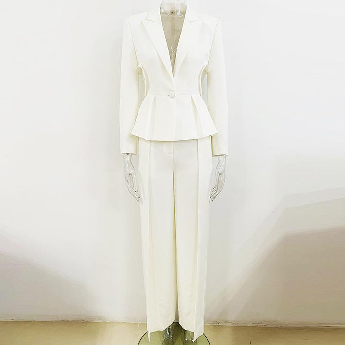 Fleur White Heart Cut Out Blazer & Pant Two Piece Set - ALLARA