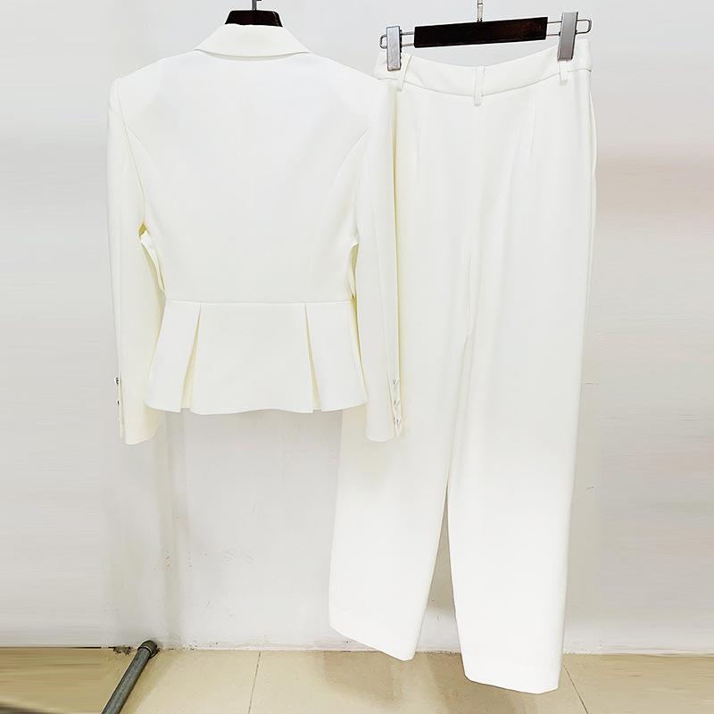 Fleur White Heart Cut Out Blazer & Pant Two Piece Set - ALLARA