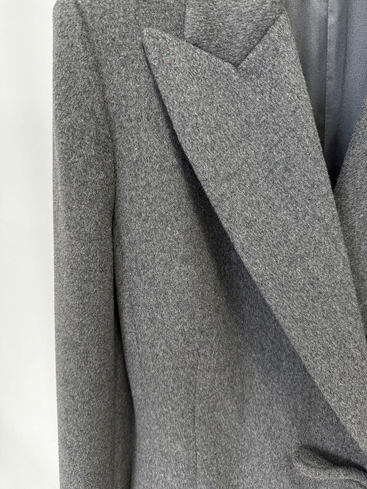Freya Grey Bow Tie Wool Coat - ALLARA