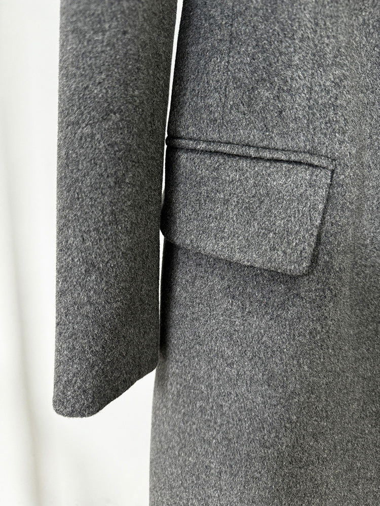 Freya Grey Bow Tie Wool Coat - ALLARA