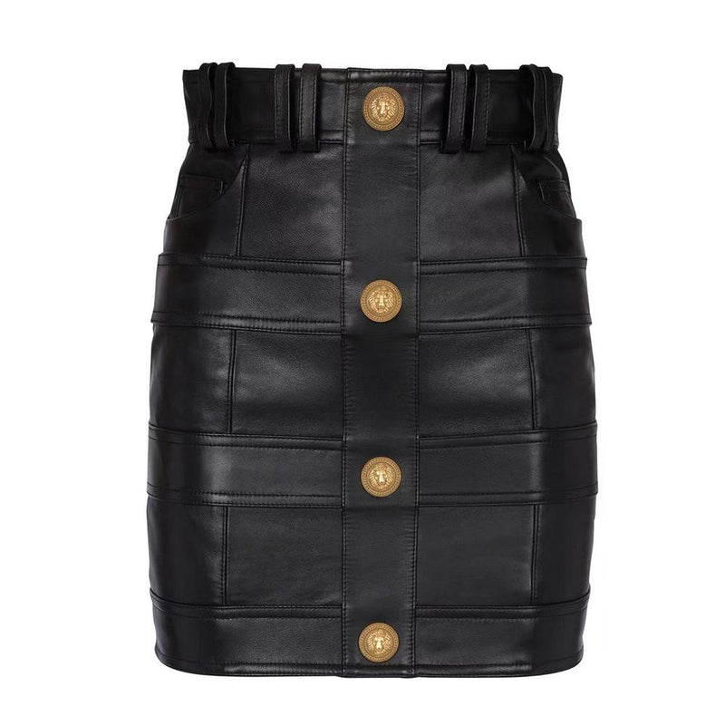 Giselle Black High Waisted Faux Leather Mini Skirt - ALLARA