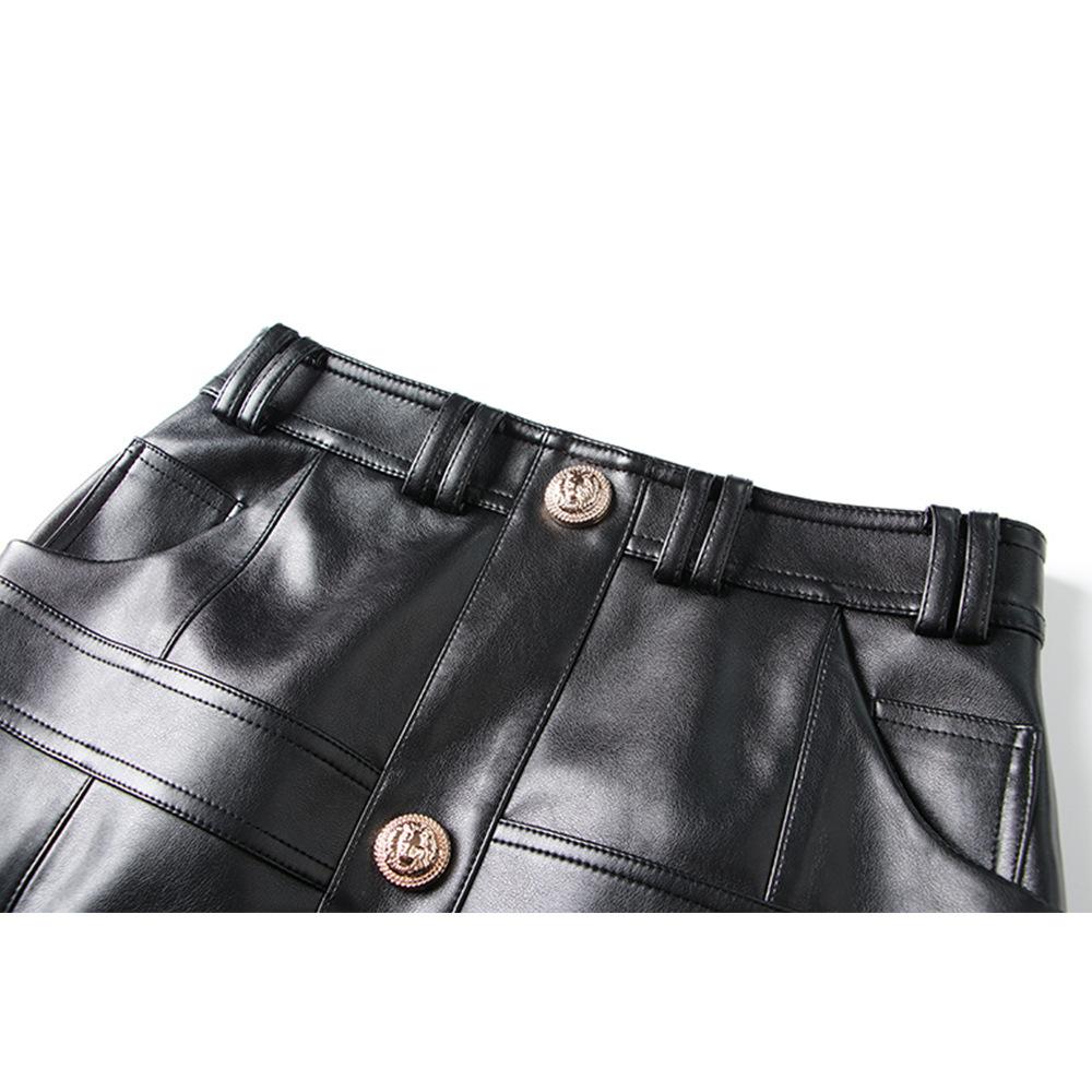 Giselle Black High Waisted Faux Leather Mini Skirt - ALLARA