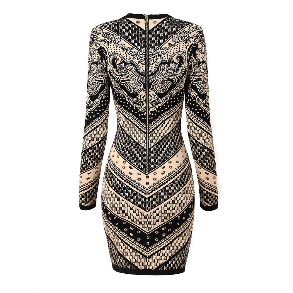 Gracelyn Black Pattern Long Sleeve Mini Dress - ALLARA