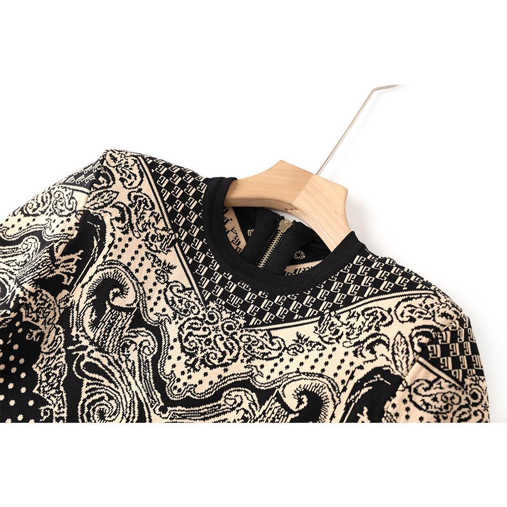 Gracelyn Black Pattern Long Sleeve Mini Dress - ALLARA