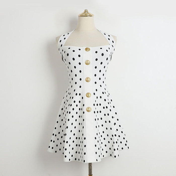 Gwendolyn White Polka Dot Halter Mini Dress - ALLARA