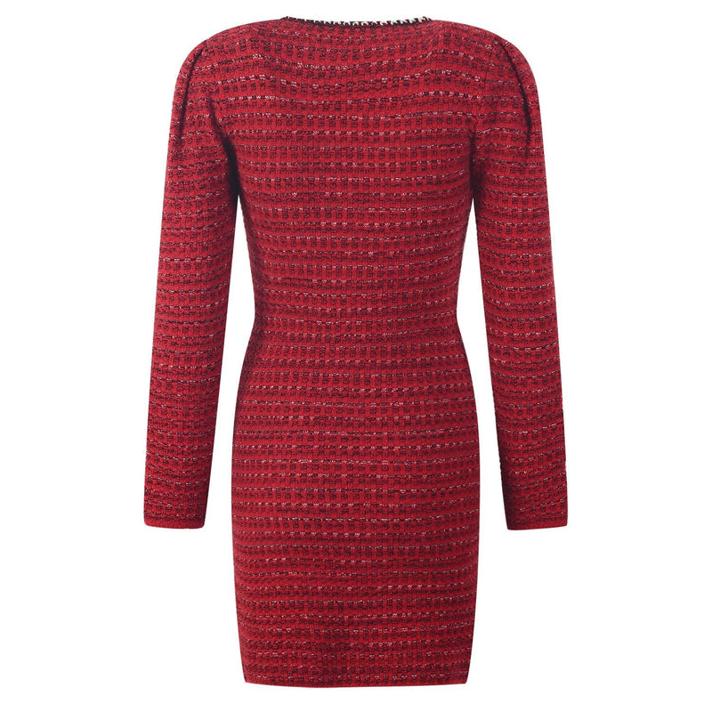 Hadley Red Tweed Velvet Bow Mini Dress - ALLARA