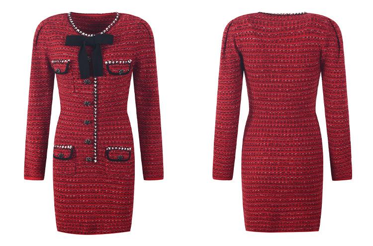 Hadley Red Tweed Velvet Bow Mini Dress - ALLARA