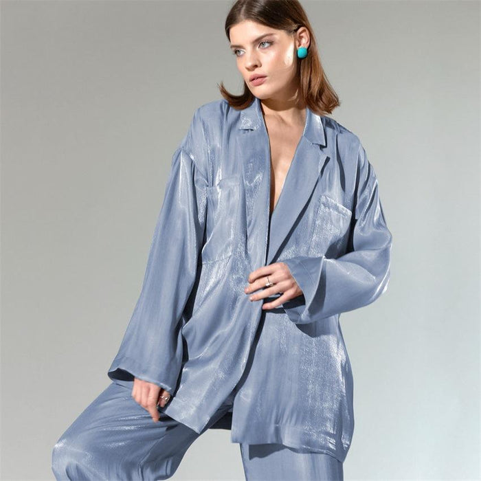 Heather Blue Belted Shirt and Pant Two Piece Set - ALLARA