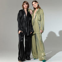 Heather Green Belted Shirt and Pant Two Piece Set - ALLARA