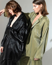 Heather Green Belted Shirt and Pant Two Piece Set - ALLARA