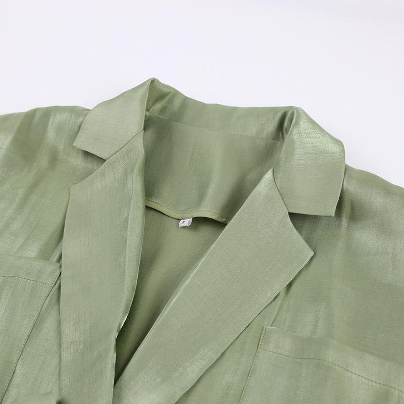 Heather Green Belted Shirt and Pant Two Piece Set - ALLARA