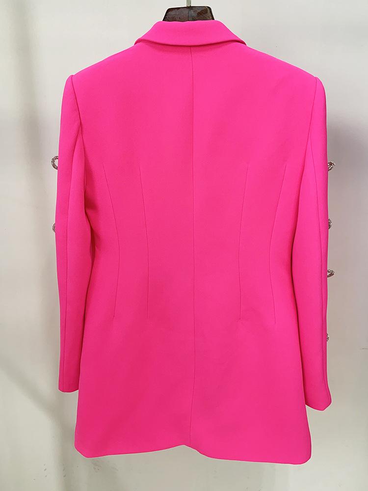 Holly Pink Oversized Blazer with Rhinestone Bowtie and Pearl Chain - ALLARA