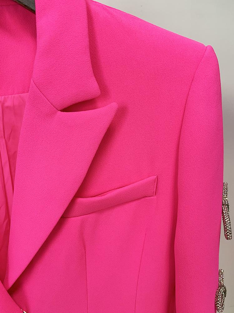 Holly Pink Oversized Blazer with Rhinestone Bowtie and Pearl Chain - ALLARA