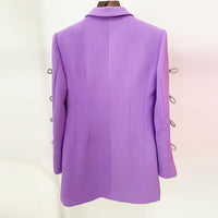 Holly Purple Oversized Blazer with Rhinestone Bowtie and Pearl Chain - ALLARA