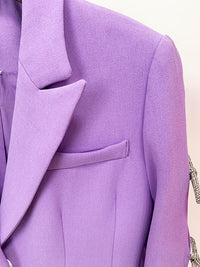 Holly Purple Oversized Blazer with Rhinestone Bowtie and Pearl Chain - ALLARA