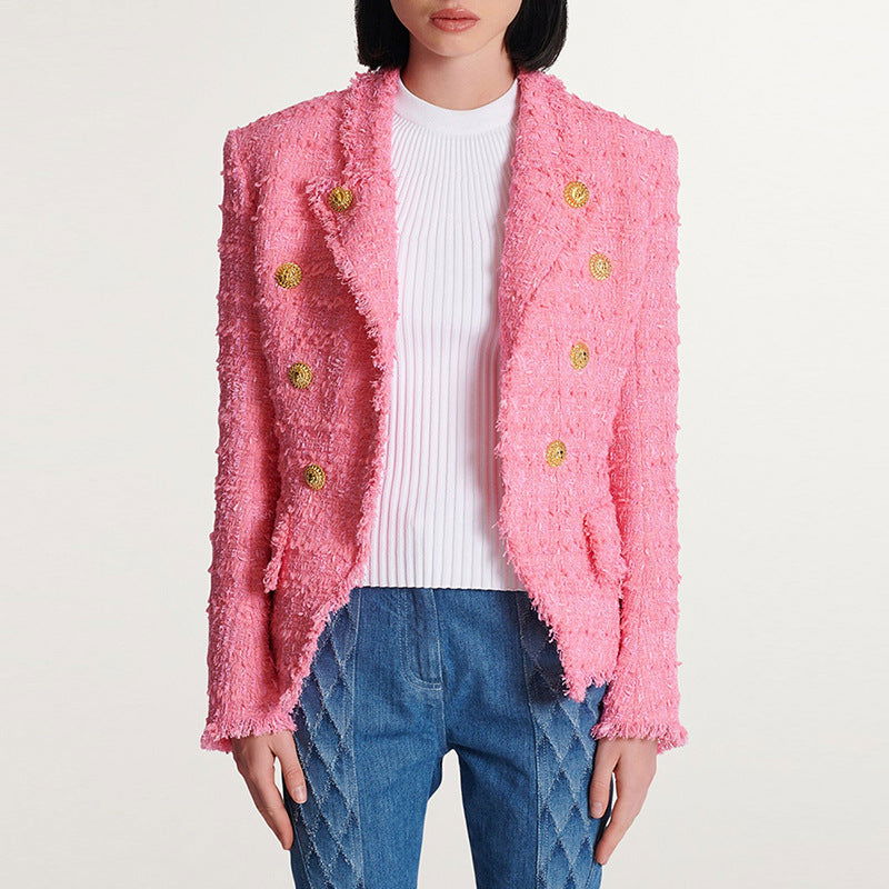 Hot Pink Tweed Blazer Jacket - ALLARA