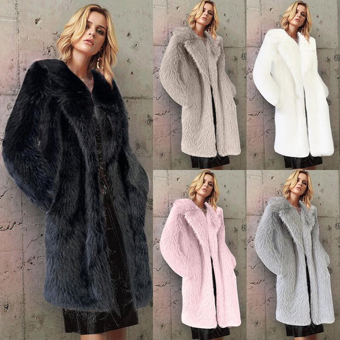Imogen Grey Faux Fur Long Coat - ALLARA