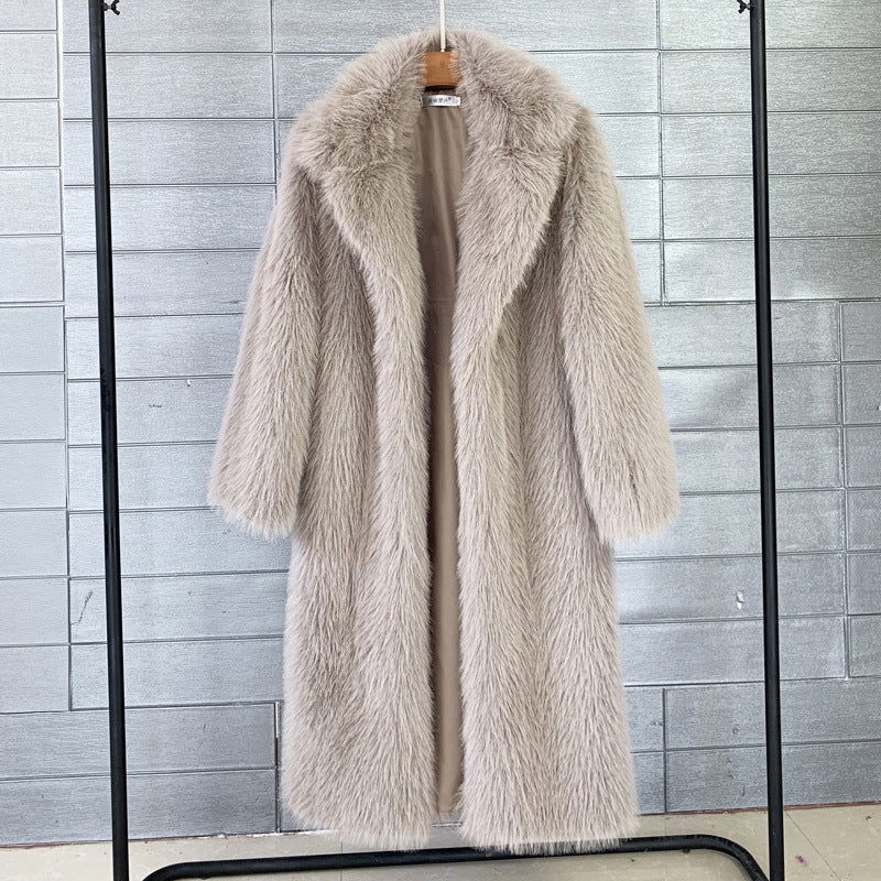 Imogen Khaki Faux Fur Long Coat - ALLARA