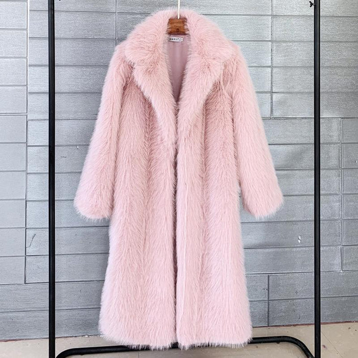 Imogen Pink Faux Fur Long Coat - ALLARA