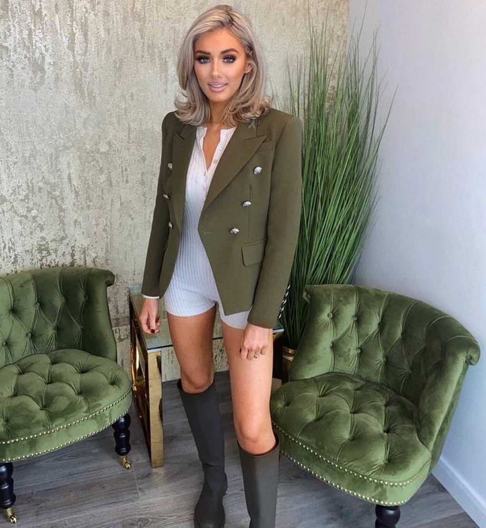 Irina Army Green Double Breasted Blazer - ALLARA