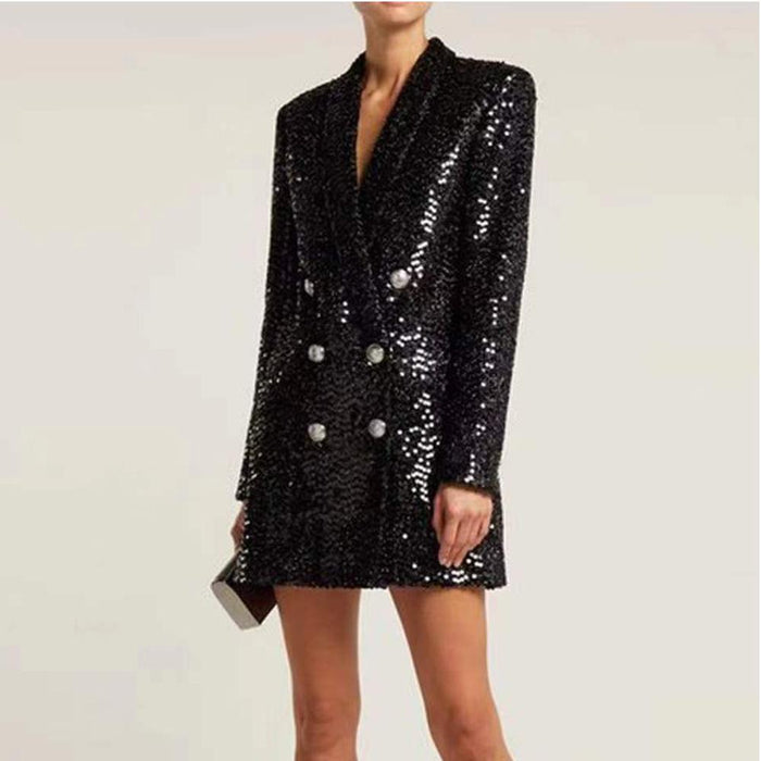 Isla Black Sequin Blazer Mini Dress - ALLARA