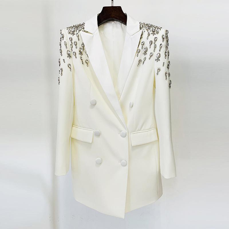 Jade White Rhinestone Mini Blazer Dress - ALLARA