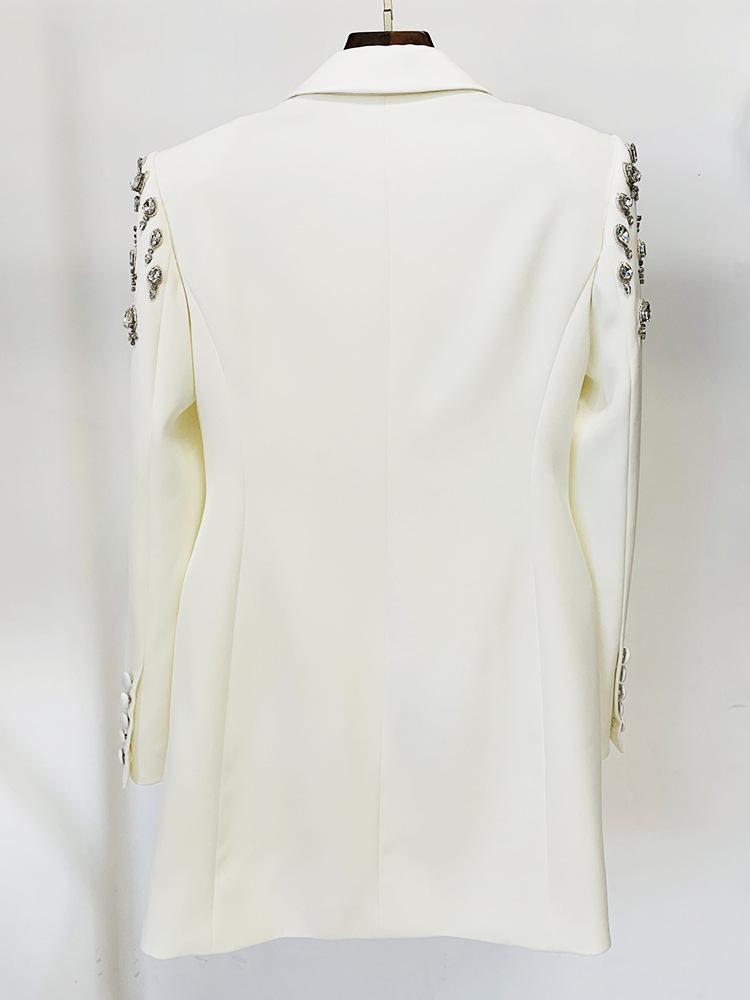 Jade White Rhinestone Mini Blazer Dress - ALLARA