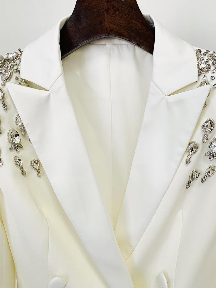 Jade White Rhinestone Mini Blazer Dress - ALLARA