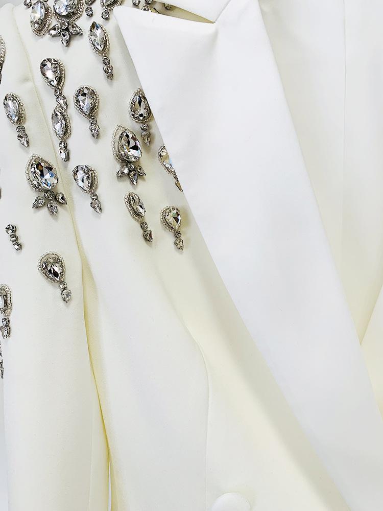 Jade White Rhinestone Mini Blazer Dress - ALLARA