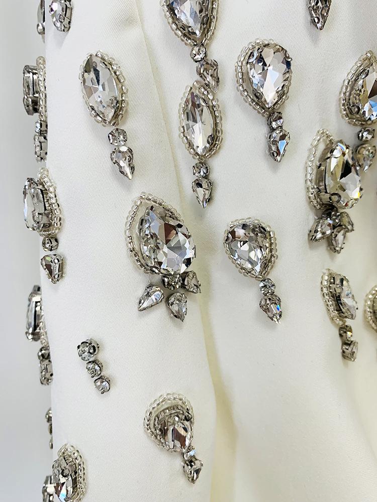 Jade White Rhinestone Mini Blazer Dress - ALLARA