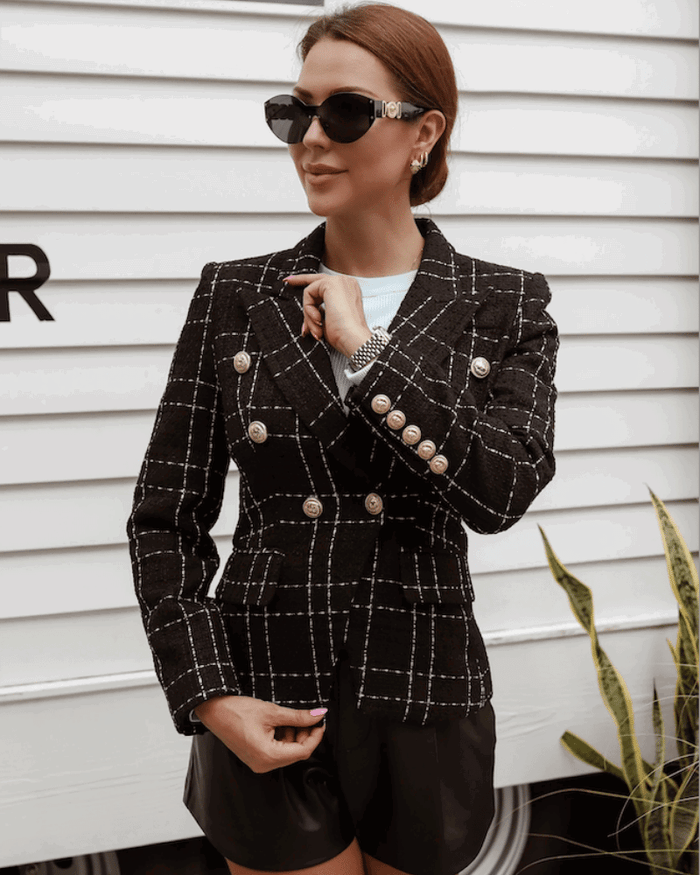 Jamila Black Silver Tweed Double Breasted Blazer - ALLARA