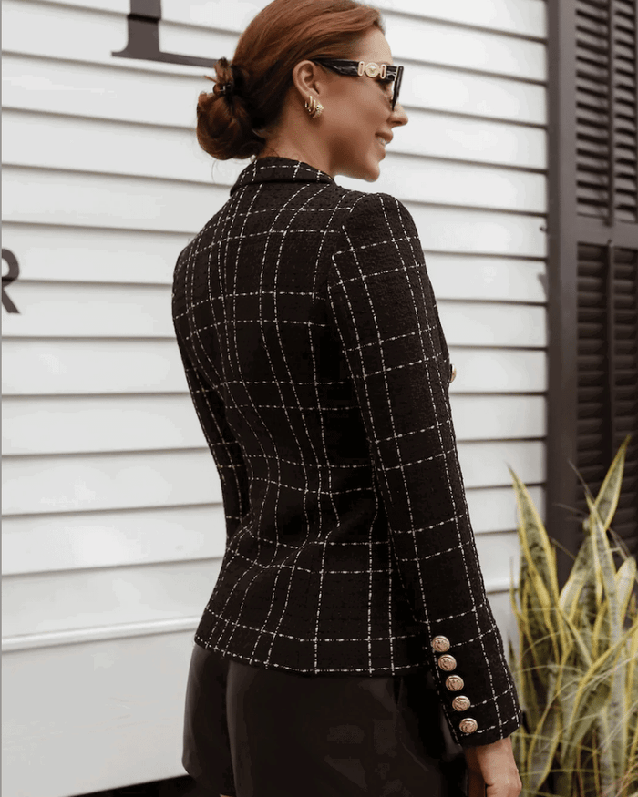 Jamila Black Silver Tweed Double Breasted Blazer - ALLARA