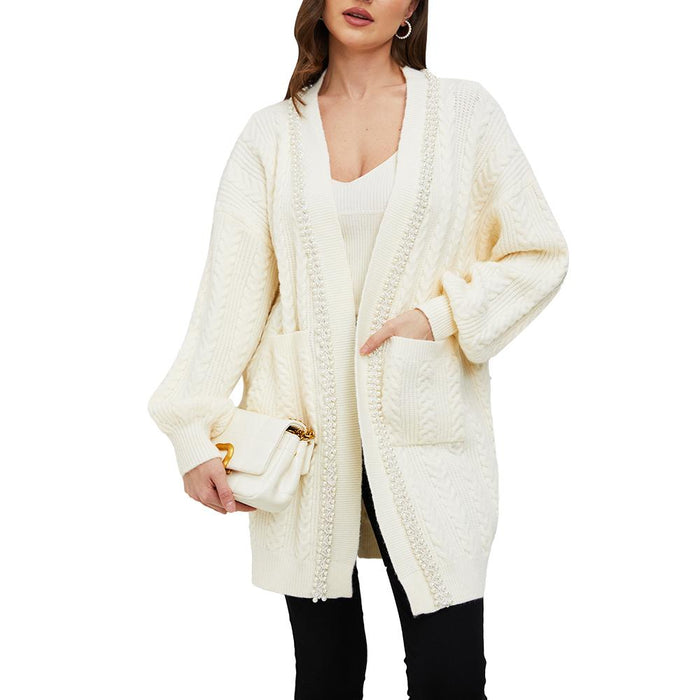 Jasmine White Pearl Trimmed Knit Cardigan - ALLARA